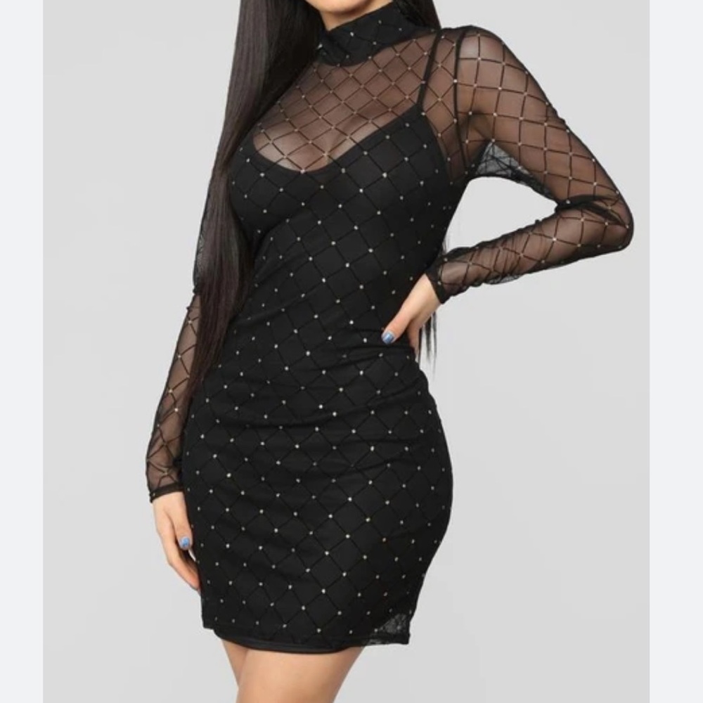 Mesh Shimmer Long Sleeve Bodycon Mini!